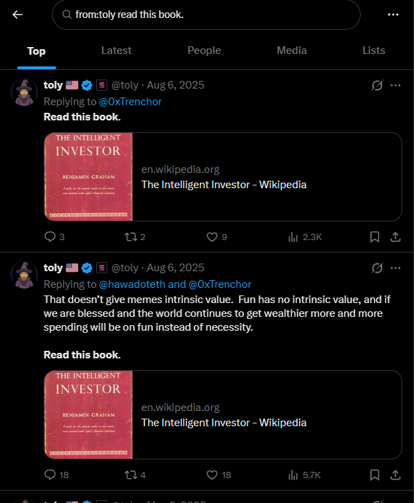 Toly tweets 'Read this book.' linking The Intelligent Investor.